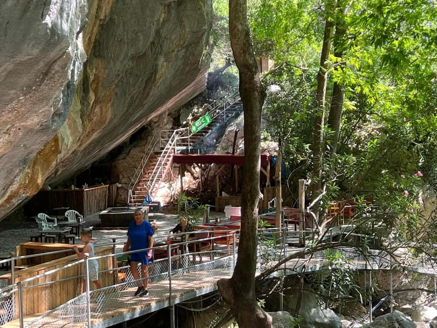 Alanya Highlights: Sapadere Waterfalls, Dim Cave & Dim River - Lunch above the water at Dim River