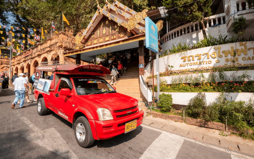 Chiang Mai: Doi Suthep Temple and Waterfall by Songtaew Trio - The red songthaew ride up Suthep Mountain