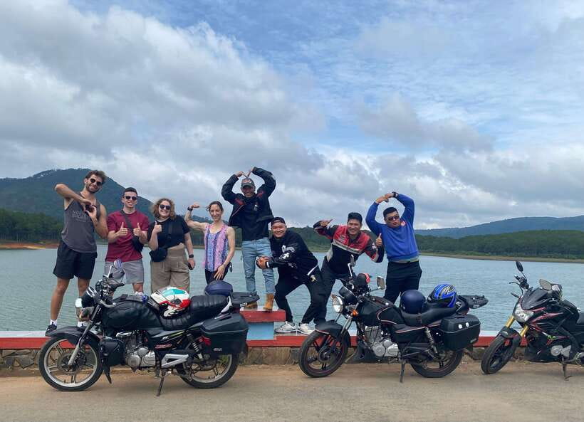 Dalat: MOTORBIKE TOUR TO PONGOUR FALLS- SILK- COFFEE FARM - Linh An Pagoda and the giant Buddha figures