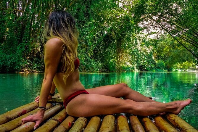 Dunn's River Falls, Blue Hole, Bamboo Rafting, Horseback Combo - Eating Jamaican food in Ocho Rios