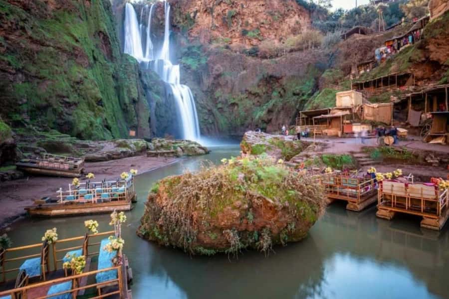 From Marrakech: Ouzoud Waterfalls Guided Hike and Boat Tour - First sight of the three Ouzoud waterfalls