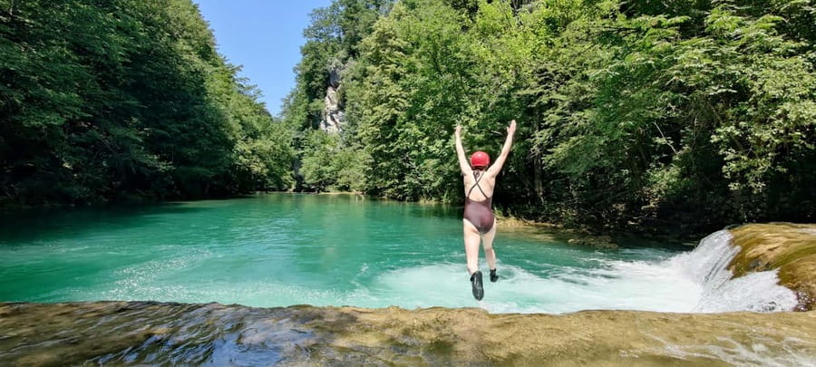 Kayaking Mreznica Waterfalls in Natural Monument - The first strokes and the river canyon