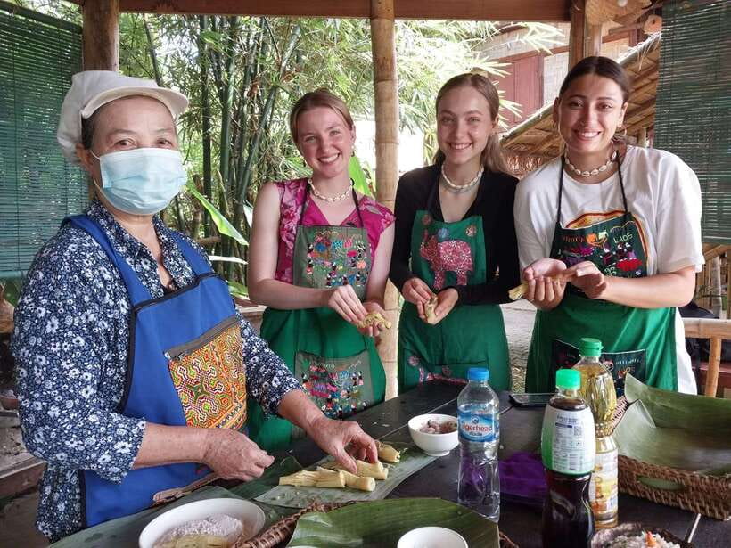 Luang Prabang: Bamboo Experience & Kuang Si Falls Tour - Bamboo weaving in a traditional Lao setting