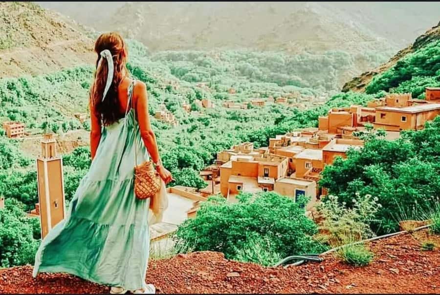 Marrakech: Atlas Mountains 3 Valleys Hike W Lunch&Waterfalls - Walking through villages toward Imlil Waterfalls