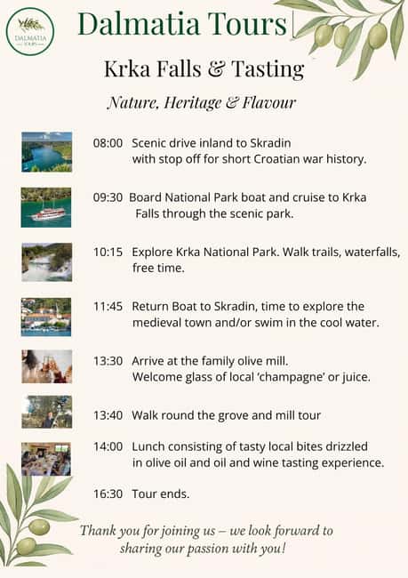 Šibenik or Zadar: Krka falls, olive mill, oil & wine tasting - Skradin: stone lanes and a chance to swim
