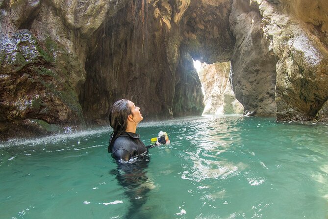 Snorkeling Trip to Kourtaliotiko Gorge Waterfalls, Plakias, Crete - Reaching the waterfall inside the cave