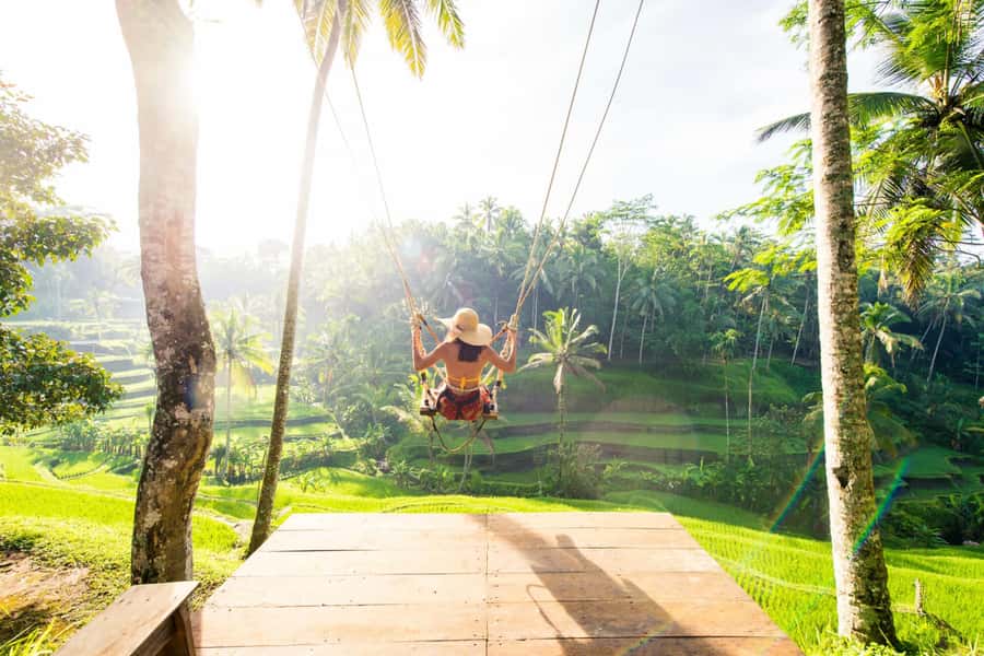 Ubud: Gorilla Face Quad Bike, Jungle Swing, Waterfall & Meal - Goa Raja Waterfall and the canyon sunbeams