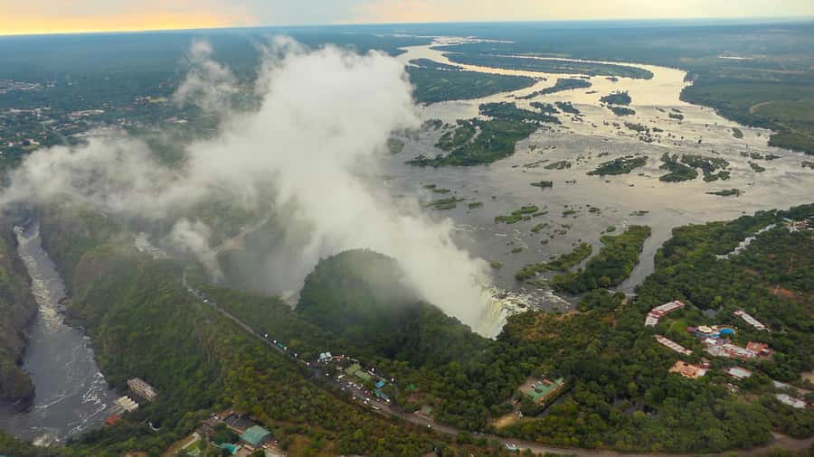 Victoria Falls: Helicopter Tour with Hotel Pickup - The first pass over Victoria Falls